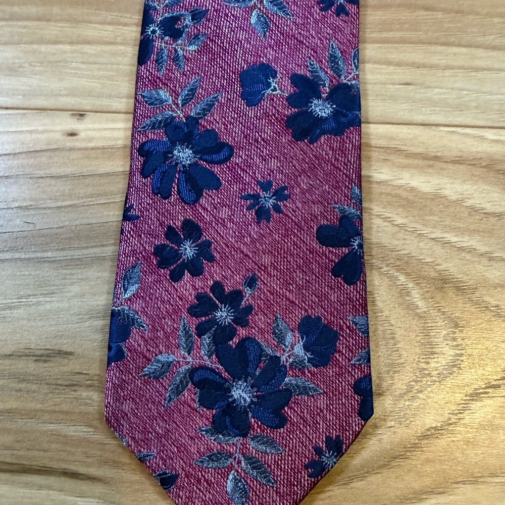 Bruno Piattelli Floral Silk Tie Red Navy 3.25” Handmade